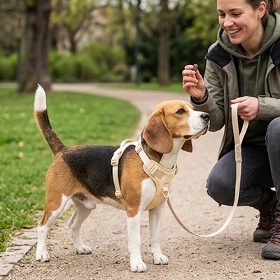 Harnais chien jeune fille laisse et harnais