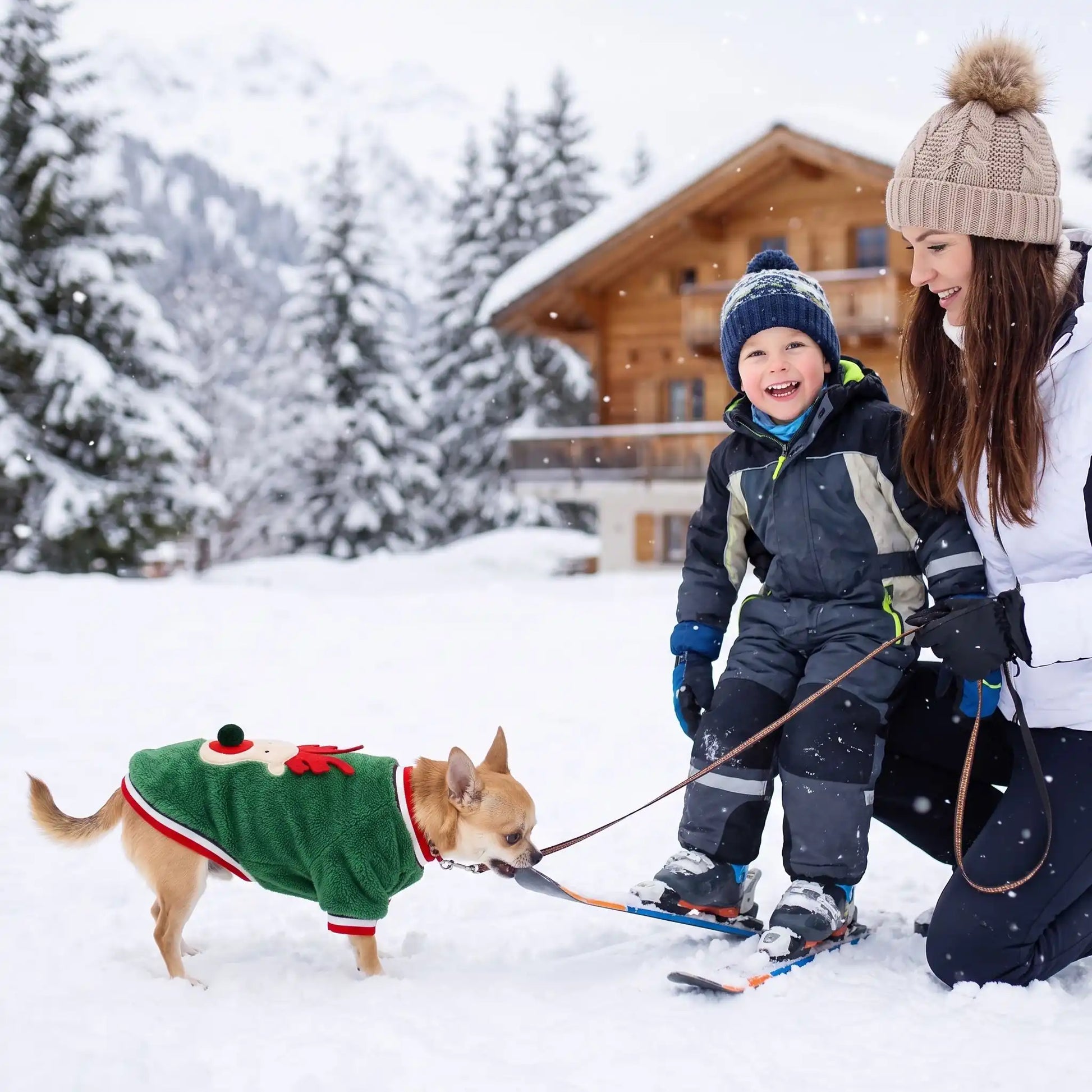Costume Noël chien garçon ski campagne