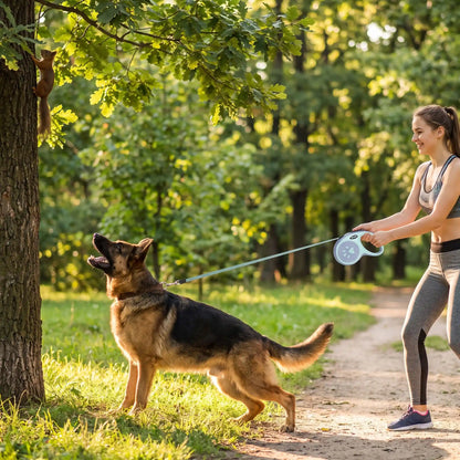 Laisse pour chien bleu en forêt