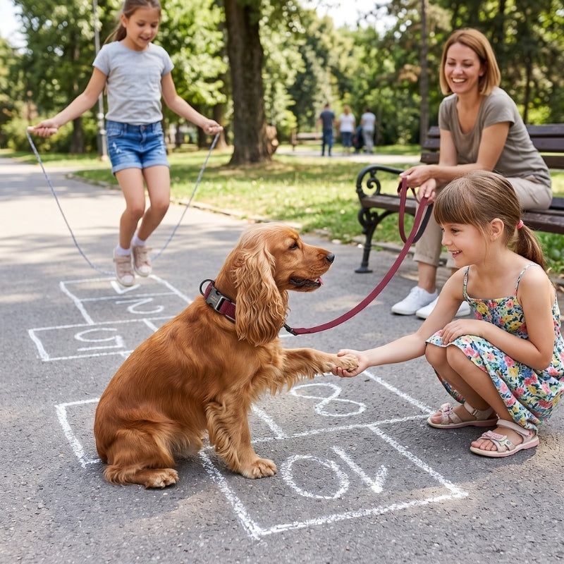 Collier chien jeune fille jouant dans un parc avec leurs chiens