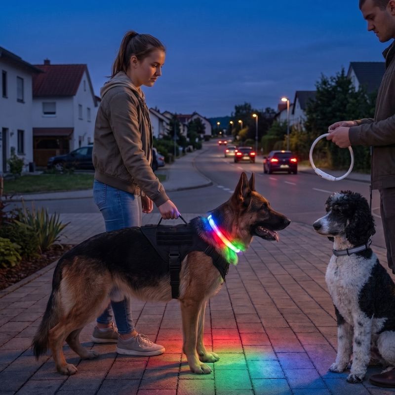 Collier lumineux chien PremiumLED garçon explique le fonctionnement du collier