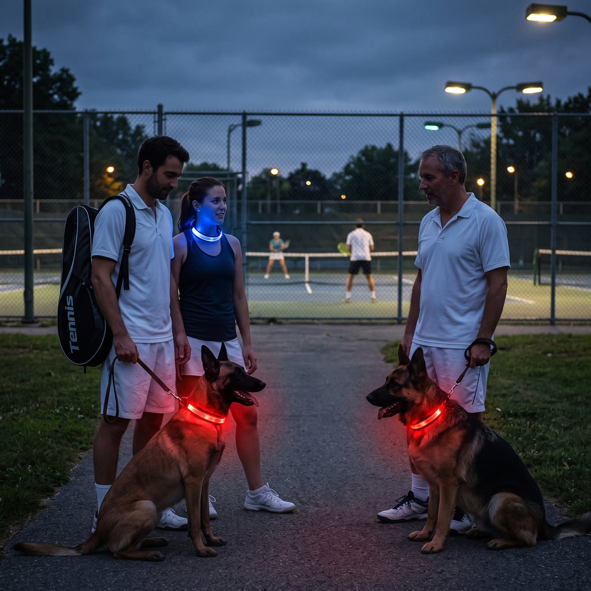Collier lumineux chien amis au tennis
