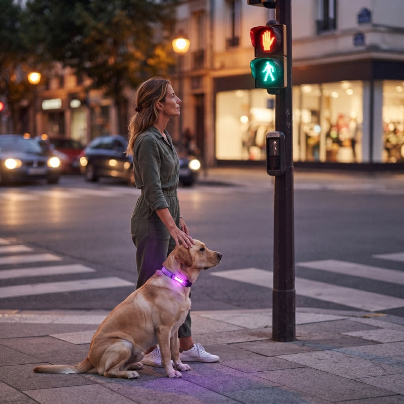 Collier lumineux pour chien passage piéton labrador