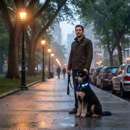 Collier lumineux pour chien trottoir brumeux caniche