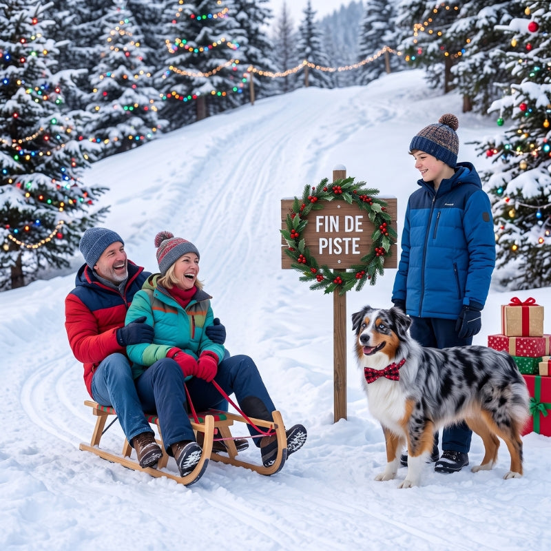 Collier pour chien couple descend une côte en toboggan