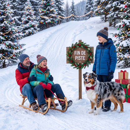 Collier pour chien couple descend une côte en toboggan