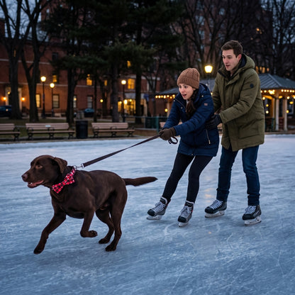Collier pour chien couple sur une patinoire tiré par leurs chiens
