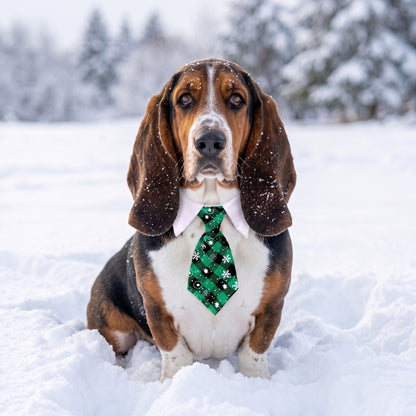 collier pour chien cravate de Noël verte chien dans la neige