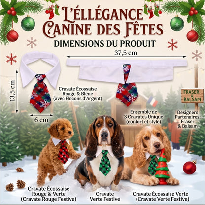 collier pour chien ensemble de trois cravates de Noël écossaises dimensions et couleurs