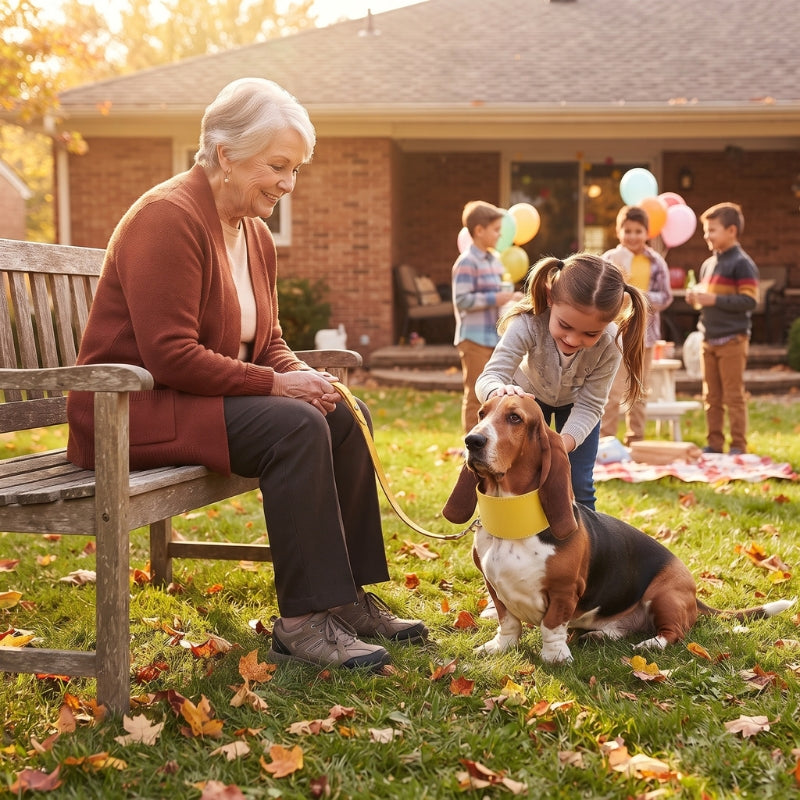 Collier pour chien moment familial au parc