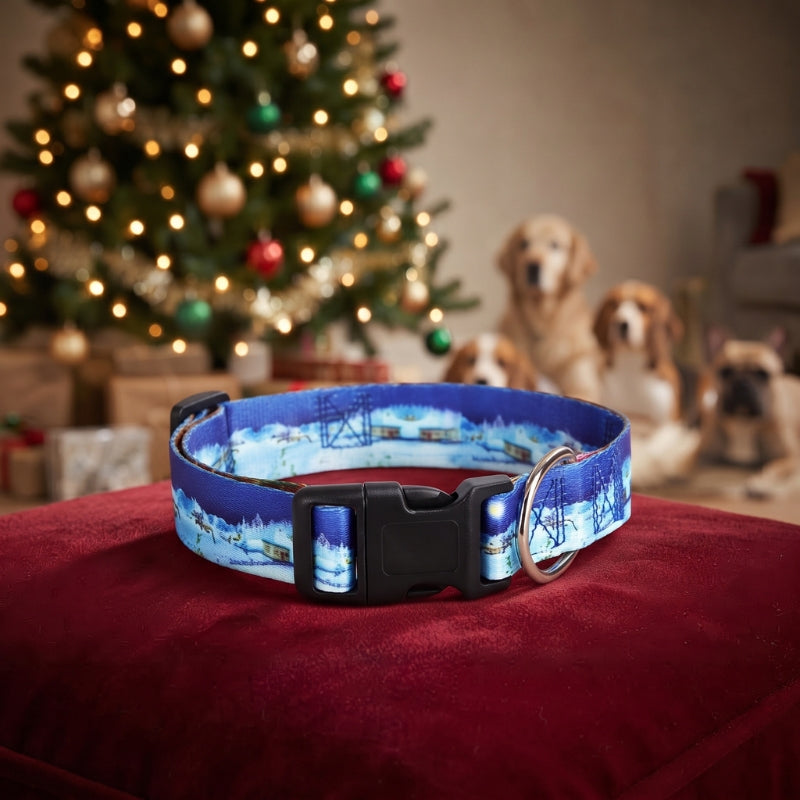 Collier pour chien motif bleu Noël