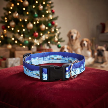 Collier pour chien motif bleu Noël