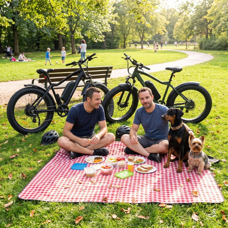Collier pour chien lors d’un pique-nique en plein air avec plusieurs vélos