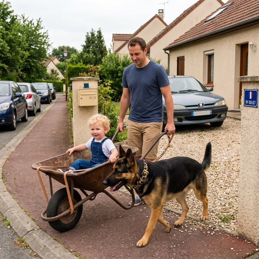 Collier pour chien lors d’une promenade avec un chien dans une rue résidentielle