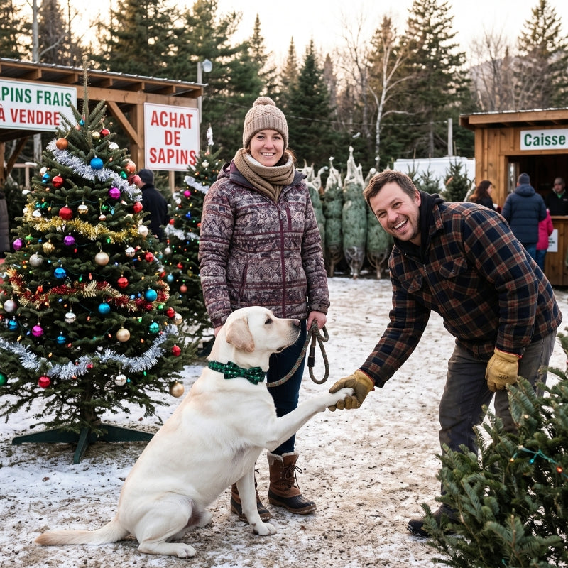 Collier pour chien vendeur de sapin de Noël le chien donne la patte