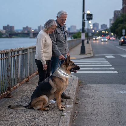 Collier chien coupe âgé traversant la rue