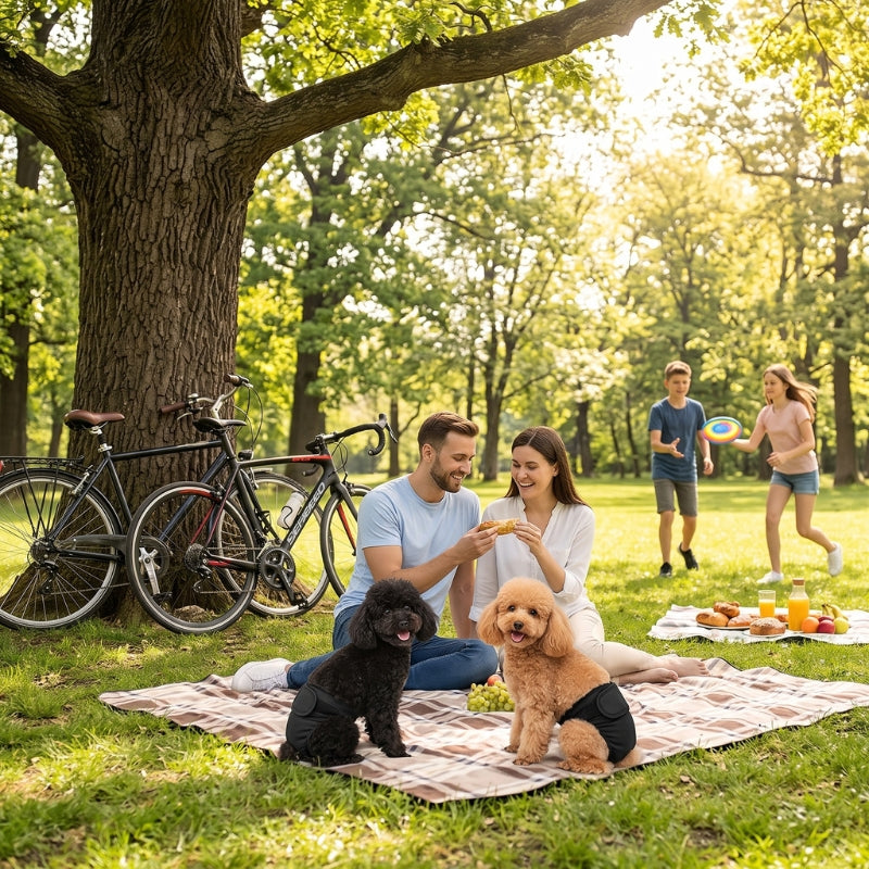 Couche pour chien couple déjeuner sur l herbe