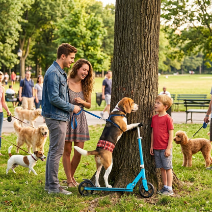 Couche pour chien petite famille et chien sur la trottinette