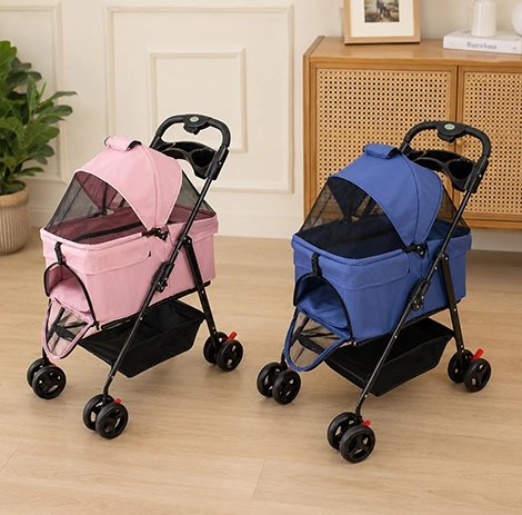 Deux Poussette pour Chien bleu et rose