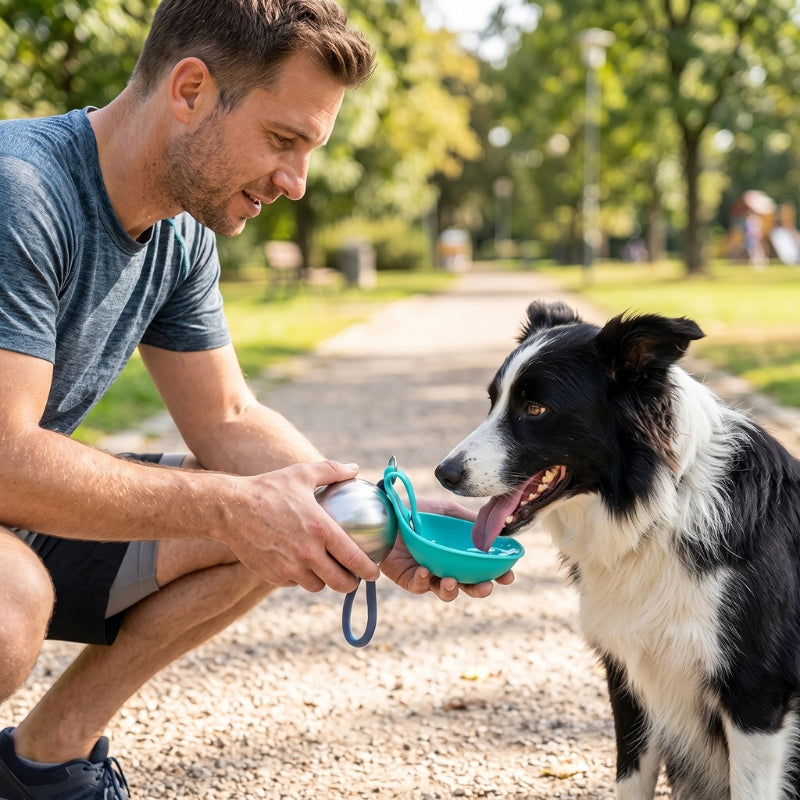 Gourde pour chien bleu avec sangle