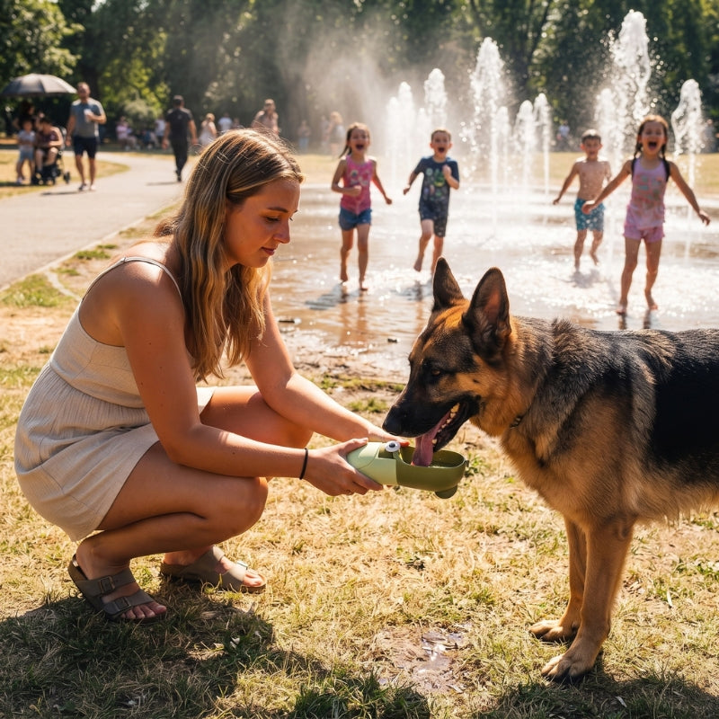 Gourde pour chien parc femme berger allemand fontaine