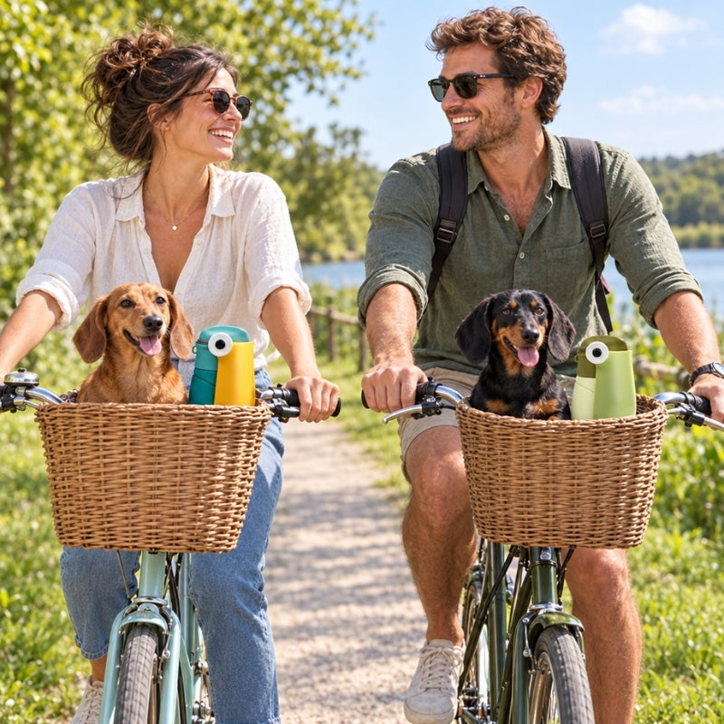 Gourde pour chien vélo couple teckels panier