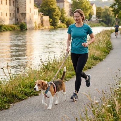 Harnais chien femme court avec son chien