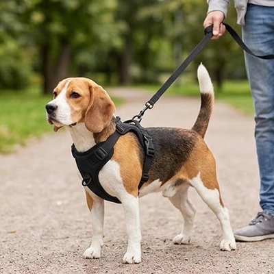 Harnais chien garçon tient laisse harnais