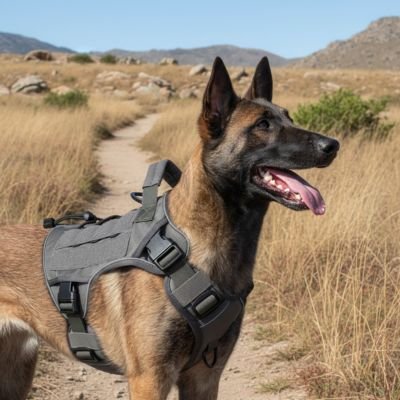 Harnais chien guérit à la campagne