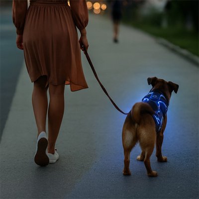 Harnais chien Harnais bleu avec sangle pour marche urbaine ou sentier
