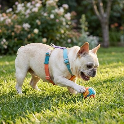 Harnais chien joue avec une balle