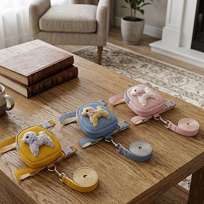 Harnais pour chien de plusieurs couleurs posés sur une table