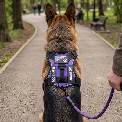 Harnais pour chien d’assistance pendant une promenade en extérieur