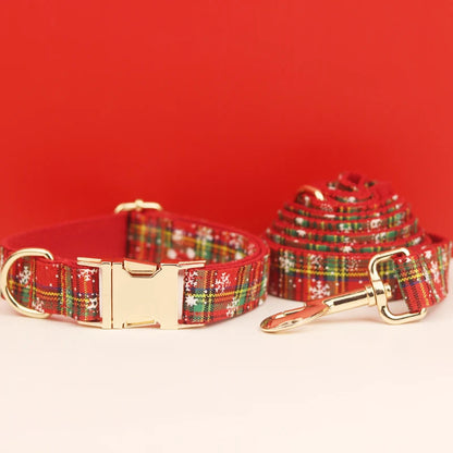 Harnais pour chien avec collier et laisse de Noël rouges à motifs festifs