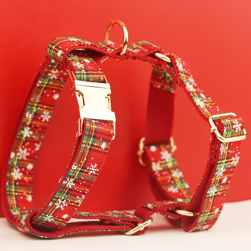 Harnais pour chien de Noël rouge à motifs festifs