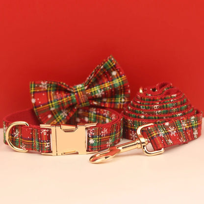 Harnais pour chien ensemble collier laisse et nœud papillon de Noël rouges à motifs festifs