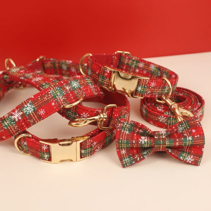 Harnais pour chien ensemble collier nœud papillon laisse et harnais de Noël rouge à motifs festifs