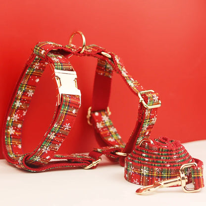 Harnais pour chien et laisse de Noël rouges à motifs festifs