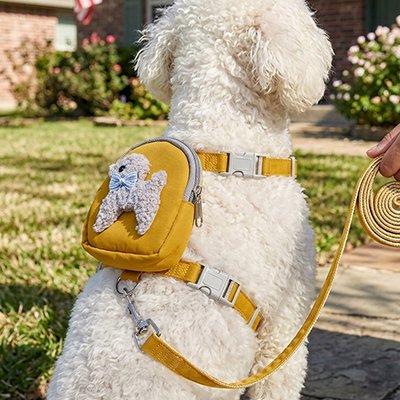 Harnais pour chien jaune avec poche et laisse