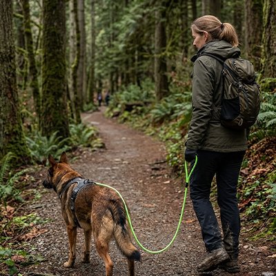 Laisse pour Chien jeune fille en forêt avec son chien