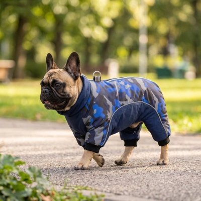 Manteau pour Chien bleu dans un parc