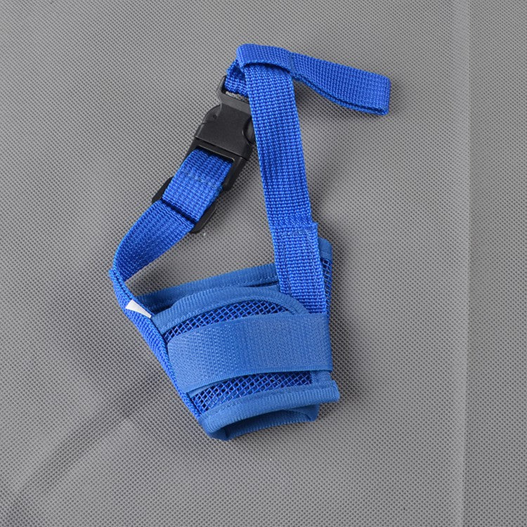 Muselière pour chien bleue souple présentée sur fond gris