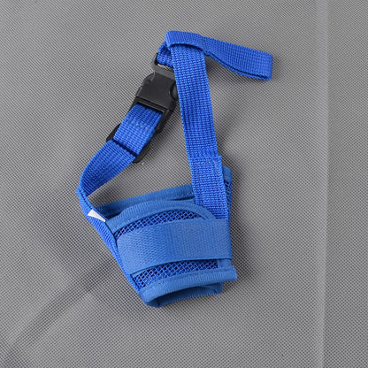 Muselière pour chien bleue souple présentée sur fond gris