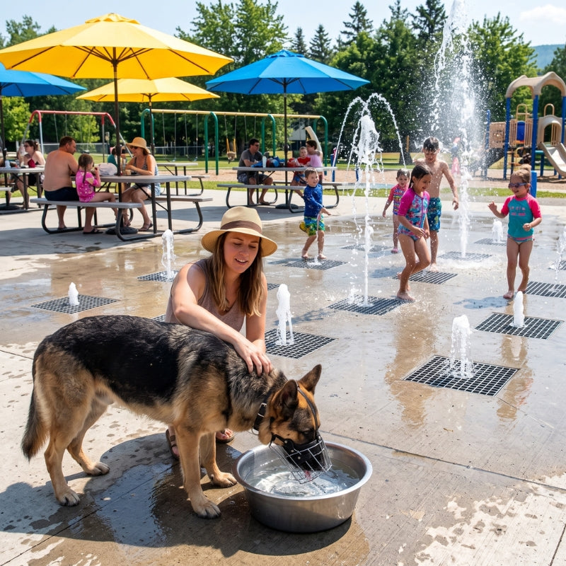 Muselière pour chien canicule jet d’eau au parc
