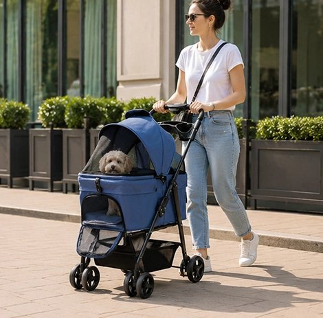 Poussette pour Chien bleu maman traverse rue