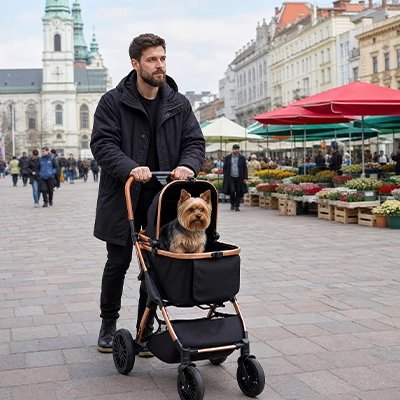 Poussette pour Chien pliable homme pousse chien