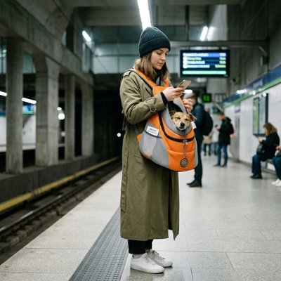 Sac a dos chien femme dans les transports