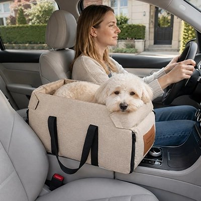 Siege auto pour chien femme en voiture