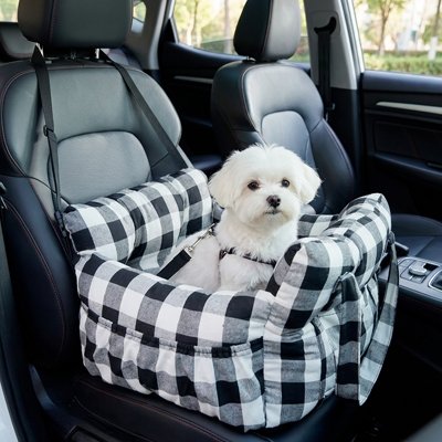 Siege auto pour chien quadrillé noir blanc